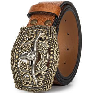 Womens-western Turquoise Buckles-belt Cowgirl Pu Leather Belts Vintage Western🤟